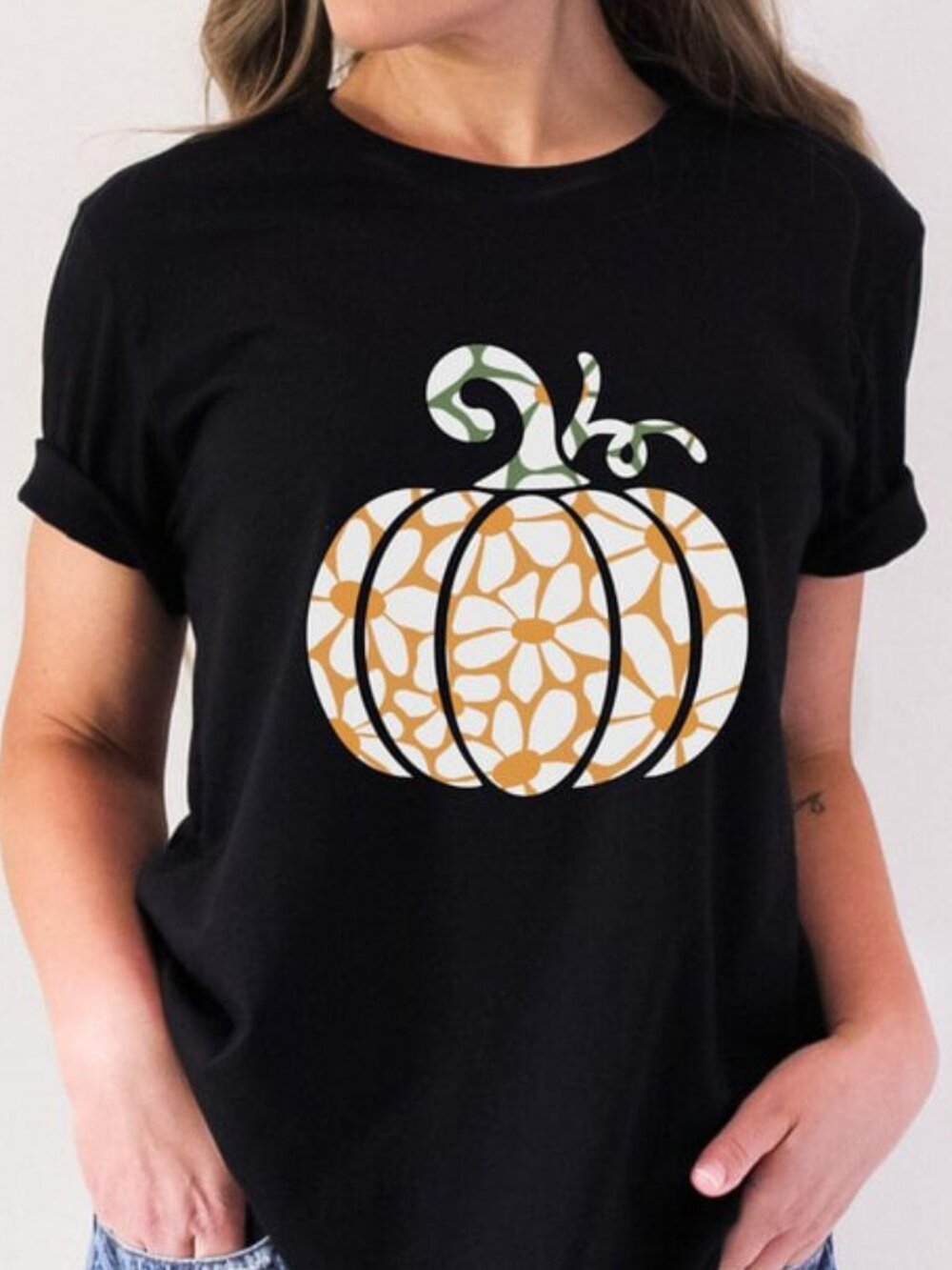 Floral Pumpkin Halloween Shirt, Cute Autumn Tee